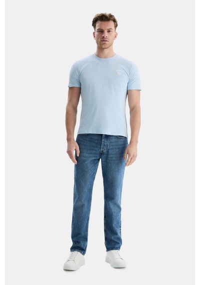 Ucla Bass Gök Mavisi Bisiklet Yaka Baskılı Standard Fit Erkek Tshirt Gök Mavisi