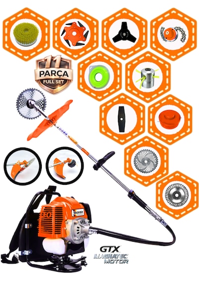 Prowackers German Wr-475 Pro Seri Sırt Tipi Benzinli Ot Çalı Çim Biçme Tırpanı+ 11 Pcs Full Set Hali Yıkamalı