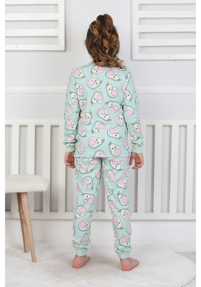 Cute Avocado Desenli Kız Çocuk Pijama Takımı Yeşil