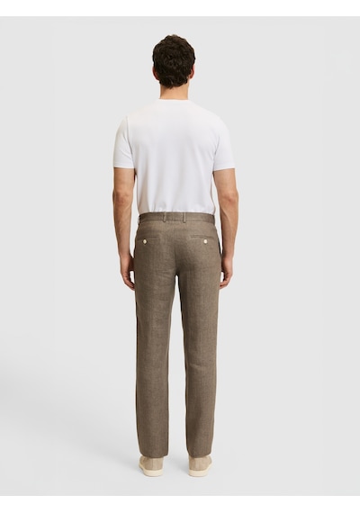Cacharel Kahverengi Slim Fit Beli Lastikli %100 Keten Pantolon Hardal