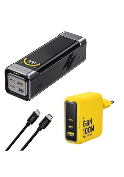 Aohi Black Warrior 25.200 Mah 170w Powerbank, Youth 3 Portlu 100w Şarj Adaptörü Seti Siyah