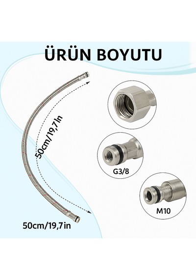 2'li Set 50 Cm Paslanmaz Çelik Batarya Flexi Hortumu Sızdırma