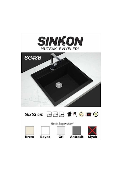 Sinkon Siyah Granit Eviye 56 x 53 - Sg48B - Sinkon