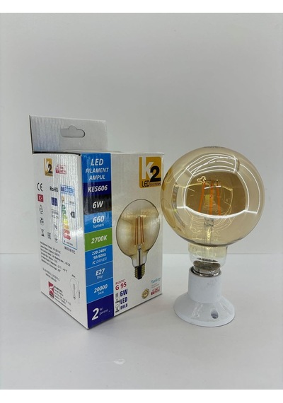 K2 Led Filament Ampul 6w E27 Rustik G95 2700k Gün Işığı 660 Lümen Dekoratif Ampul Diğer