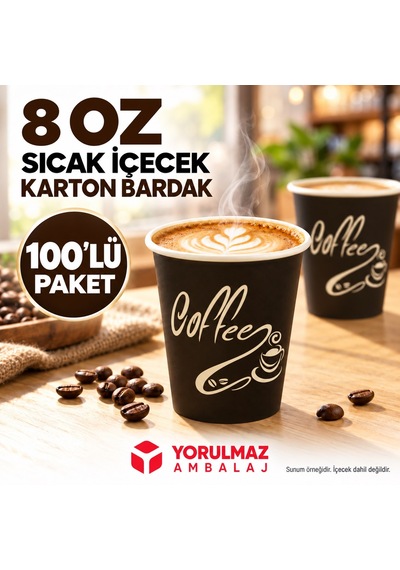 8 Oz Karton Bardak 100 Adet Sıcak İçecek Uyumlu Tek Kullanımlık Kağıt Bardak 40