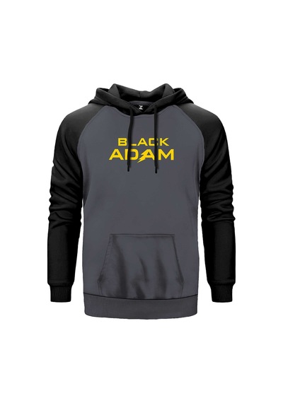 Black Adam Yellow Text Gri Renk Reglan Kol Sweatshirt