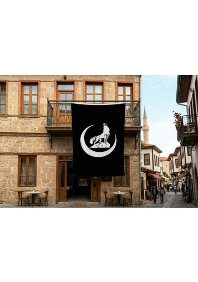 Bozkurt Hilal Siyah Bayrak 140gr Premium Raşel Kumaş 300x450cm Diğer