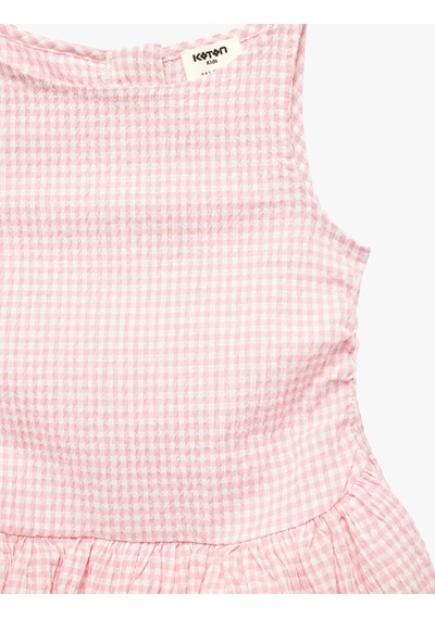 Koton Kolsuz Bisiklet Yaka Pötikare Balon Etekli Elbise Pembe Ekose 6skg80042aw
