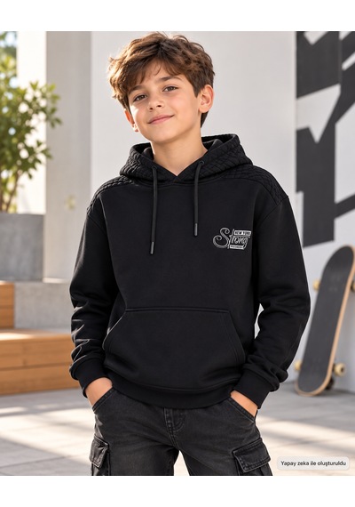 Ta&ce Kids Ta&ce Kıds Erkek Çocuk Kapüşonlu Sweatshirt Kapitone Detaylı Siyah Kanguru Cepli Ta&ce Kids Ta&ce Kıds Erkek Çocuk Kapüşonlu Sweatshirt Kapitone Detaylı Siyah Kanguru Cepli