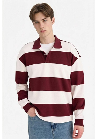 Defacto Boxy Fit Polo Yaka Çizgili Sweatshirt G5091ax25wnbr194 Bordo-br194