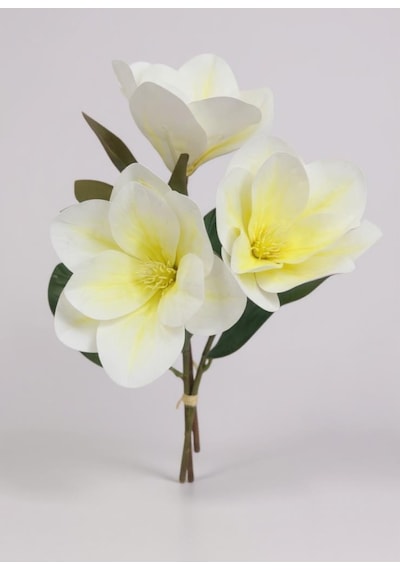 Yapay Çiçek 3dallı Buket Manolya Gerçek Dokulu Magnolia 32cm Krem Krem