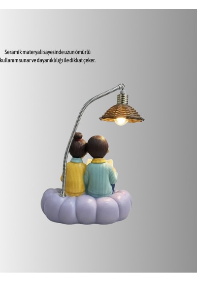 Romantik Çift Figürlü Okuyan Çift Masa Lambası Dekoratif Led Aydınlatma