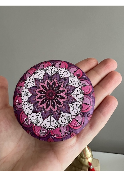 Çanta Boy / Cep Boy Büyüteçli Mandala Desenli Çift Taraflı El Aynası