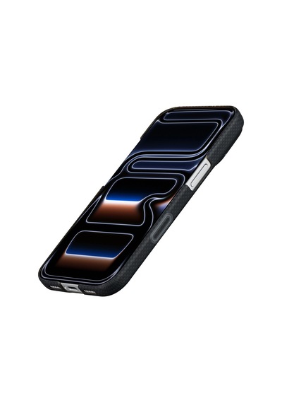 İphone 17 Pro Max Uyumlu Kılıf M-safe Şarjlı Aramid Fiber Pitaka Sakura Hours Serisi Kapak Siyah