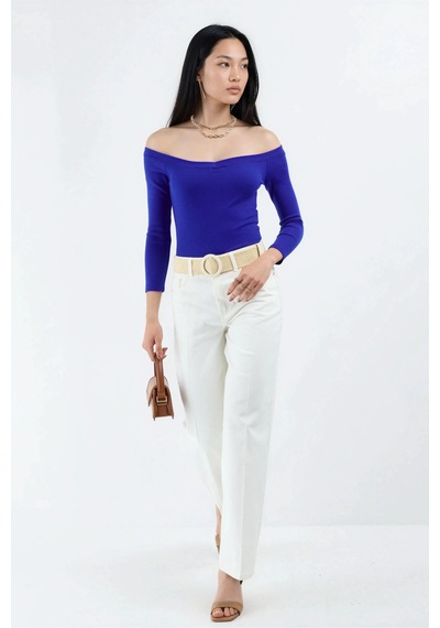 Hiccup Busem Slim Fit Fitilli Crop Bluz Fas Mavisi