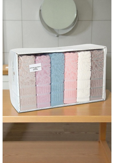 Çınar Jakarlı 6 Lı Kadife Pamuklu El Ve Yüz Havlu Seti 50x90 Cm - 04557 - Karışık Renkli Çok Renkli