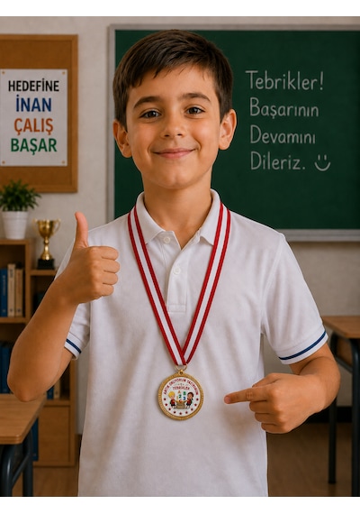 Artık Okuyorum Yazıyorum Tebrikler Madalyası - Dijital Baskılı 1. Kalite Madalya Altın