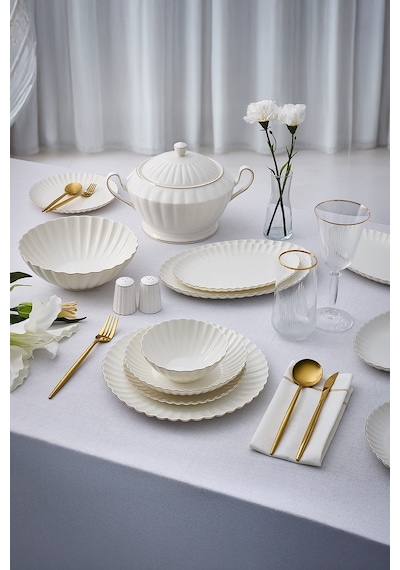 Aryıldız Sintra Gold 60 Parça 12 Kişilik Yemek Takımı Beyaz - Gold