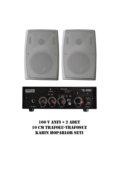 100v Anfi Ve 2 Adet 10 Cm Trafolu Trafosuz Komütatörlü Kabin Hoparlör Seti