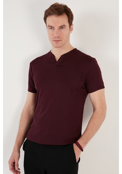 Buratti Pamuklu V Yaka Slim Fit Erkek T Shirt 5902122 Vişne