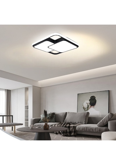 Catluz 50X50 CM Siyah 2'li Kare Led Tavan Lambası Avize Modern Aydınlatma 3 Işık Rengi Kumandalı Siyah