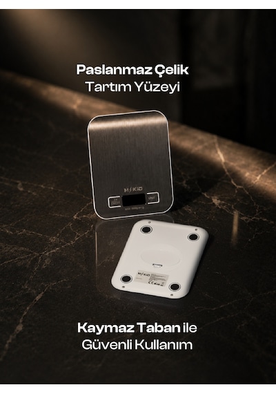 Hassas Mutfak Tartısı ,Dijital Ekranlı - Paslanmaz Mutfak Terazi ,1 Gram Hassas Ölçü ,Dara-TARE Fonksiyonu ,4 Farklı Ölçü Birimi g + oz + ml + ıb:oz