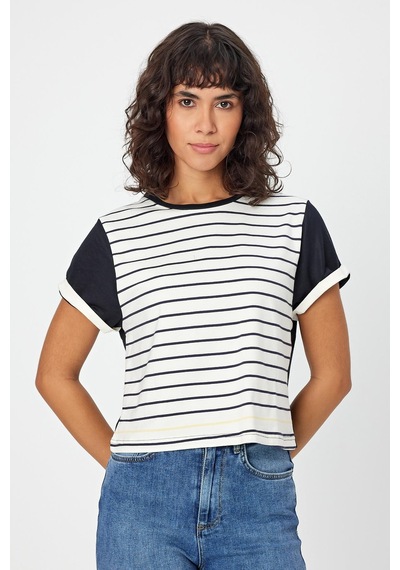 Alexandergardı Çizgili Lacivert Crop T-shirt B21-326 00 001