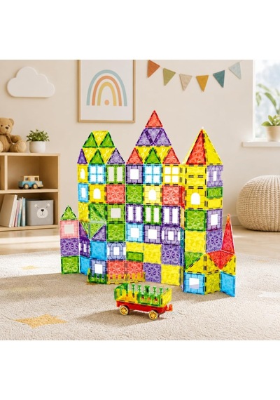 Vardem 100 Parça Manyetik Blok Oyuncak Seti, 7,5 Cm Renkli Manyetik Yapı Blokları, Kale Ve Şekil Oluşturma Oyuncağ