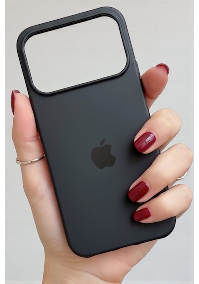 Iphone 17 Pro Uyumlu Kılıf Logolu Lansman Soft Yumuşak Içi Kadife Silikon Kapak Siyah