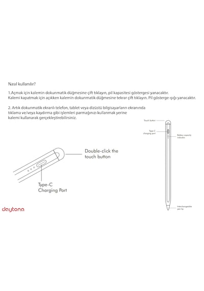 Daytona 2260 Apple Uyumlu iOS /android/windows Dokunmatik Ekran Için Type C Şarj Kablolu Stylus Dokunmatik Yazı Ve Çizim Kalemi