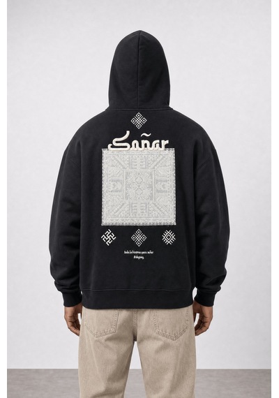 Respire Erkek Sonar Nakışlı Oversize Hoodie Siyah