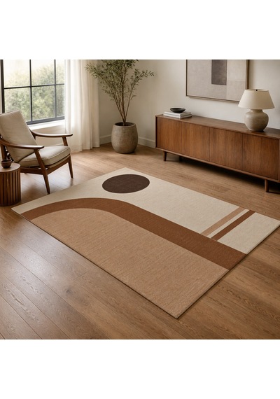 Kartela Halı Japandi Kemer Desenli Halı Bakır Kaymaz Taban Makinede Yıkanabilir 100x150 Cm