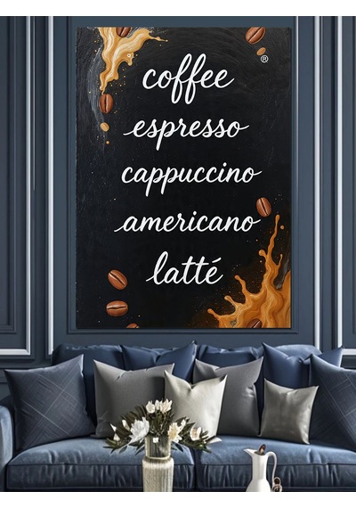 Ahşap Tablo Kahve Çeşitleri Yazı Posteri