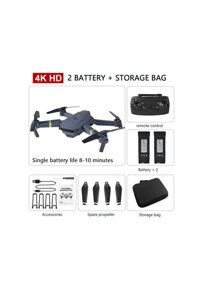 Çift Bataryalı Çift Kameralı Drone Uzaktan Kumandalı App Destekli Pervane Korumalıklı Quadcopter