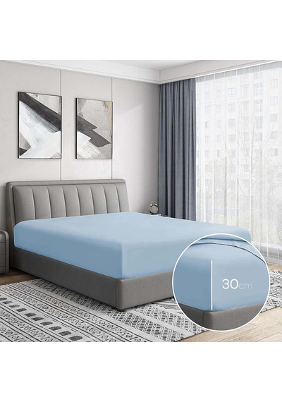 Soley Jersey %100 Pamuk Çift Kişilik 140 X 200 Lastikli Çarşaf Mavi