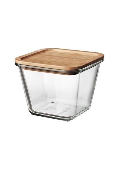 1,2 Lt Bambu Cam 15x15x12 Cm Vakumlu Kare Bambu Kapaklı Saklama Kabı Cam - Bambu 000875 Şeffaf