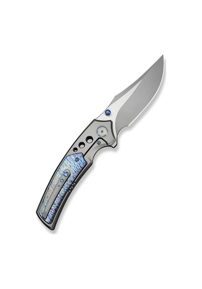 We Knife Skynix Gray Titanium Handle With Flamed Titanium Inlay Stonewashed Bohler M390 Blade Satin Flat Kamp Çakı Gri