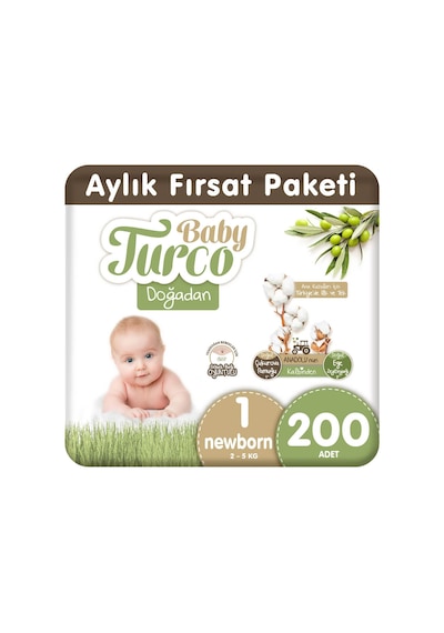 Baby Turco Doğadan Bebek Bezi 1 Numara Yenidoğan Aylık Fırsat Paketi 200 Adet