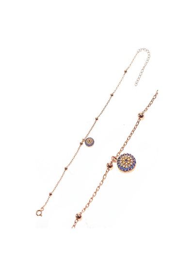 Gümüş Göz Ve Toplu Zincir Halhal Barcode Gümüş - Rose Gold