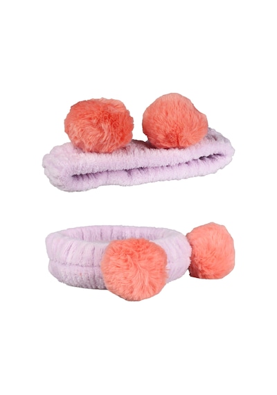 Toyaş Lila Turuncu Ponponlu Peluş Bandana Makyaj Spa Saç Bandı