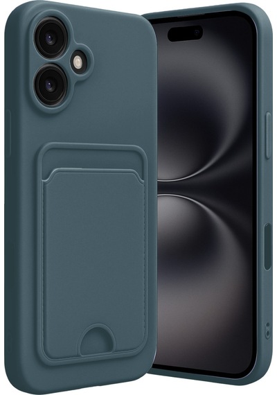 Apple iPhone Uyumlu 16 Kılıf Kelvin Kartvizitli Silikon - Koyu Yeşil