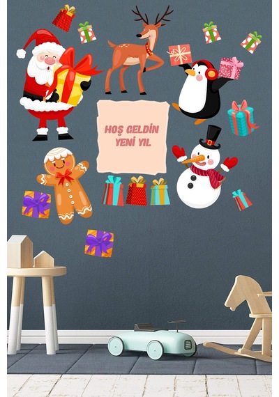 Crevidi Sevimli Noel Baba Ve Arkadaşlar Yıl Başı Cocuk Odası Duva