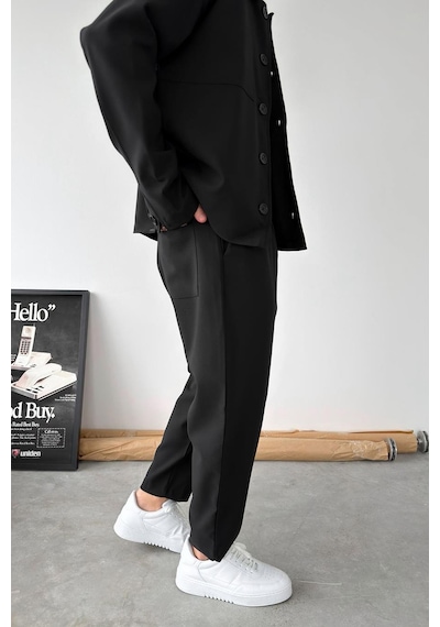 Siyah Basic Boyfriend Kumaş Pantolon Siyah