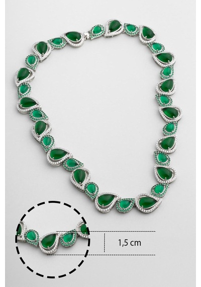 So Chic Aura Işıltısı 18 Ayar Beyaz Altın Kaplama 42 Cm Gümüş Tasarım Gerdanlık Rodyum