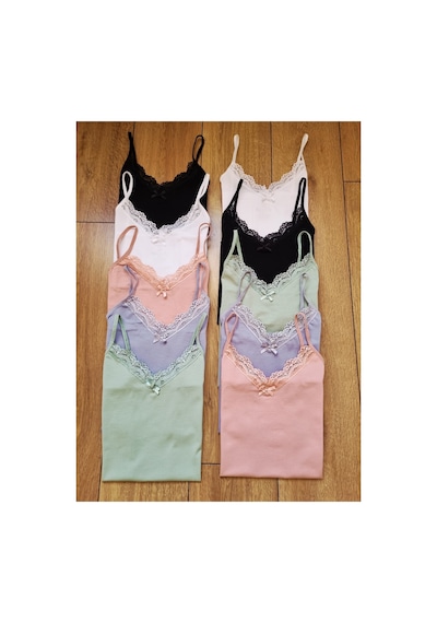 Demirsa Boutique Dantelli Pamuklu Likralı V Yaka İp Askılı 10'lu Kadın Atlet Çok Renkli 10 Demirsa Boutique Dantelli Pamuklu Likralı V Yaka İp Askılı 10'lu Kadın Atlet Çok Renkli 10