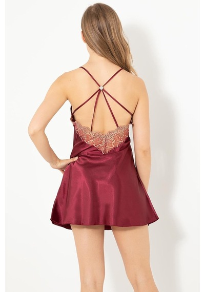 Saten Gecelik,bordo L/xl,9526722848574 Açık Bej - Beyaz