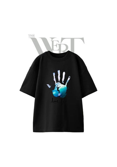 Thewert Surfer Handprint Tasarım Baskılı Ünisex Siyah Oversize T-shirt