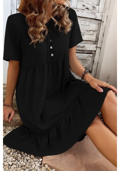 Efnaz Style Kadın Kısa Kollu Yakası Bağcıklı Önden Düğmeli Fırfır Desenli Süprem Elbise Siyah Efnaz Style Kadın Kısa Kollu Yakası Bağcıklı Önden Düğmeli Fırfır Desenli Süprem Elbise Siyah