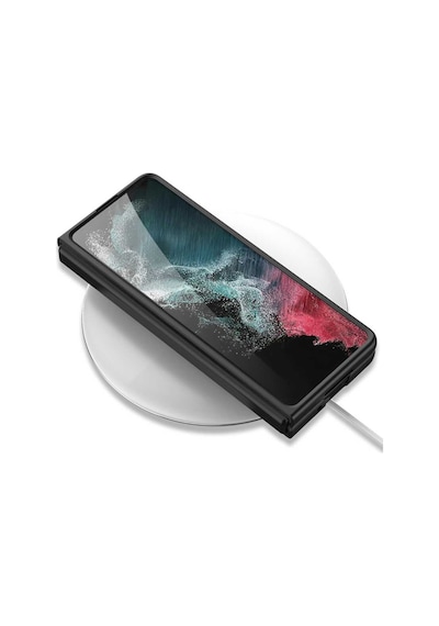 Samsung Uyumlu Galaxy Z Fold 4 Kılıf Kartlıklı Karbon Korumalı Kapak Siyah