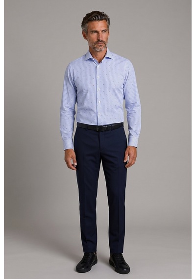 Bisse Mavi Regular Fit Cepsiz İtalyan Yaka Uzun Gömlek Gmczg261077 D35